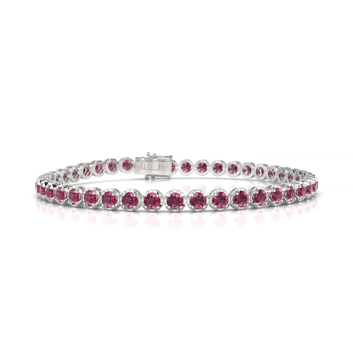 Tiger | 18k White Gold 3 mm Round Natural Rhodolite Tennis Bracelet