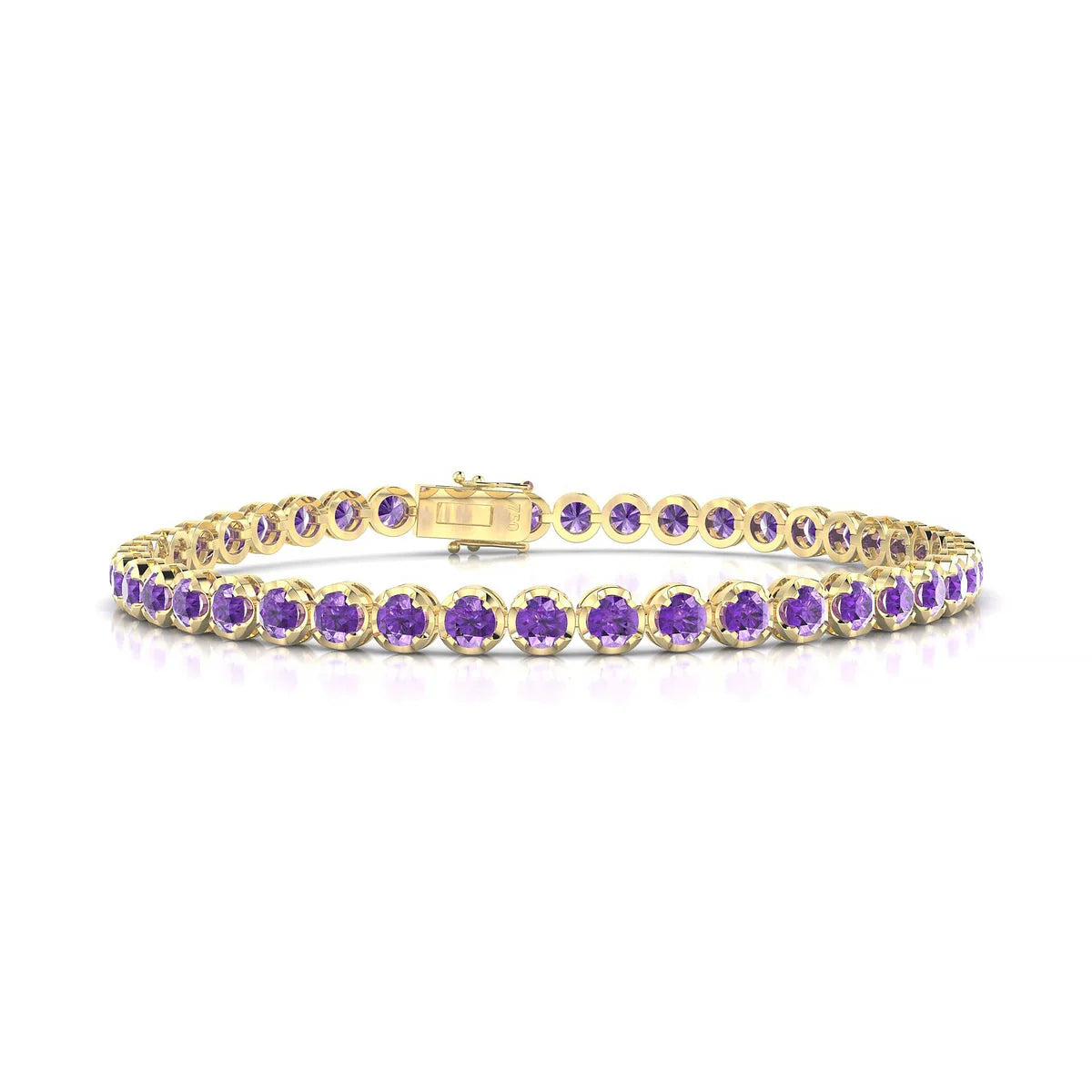 Tiger | 18k Yellow Gold 3 mm Round Natural Amethyst Tennis Bracelet