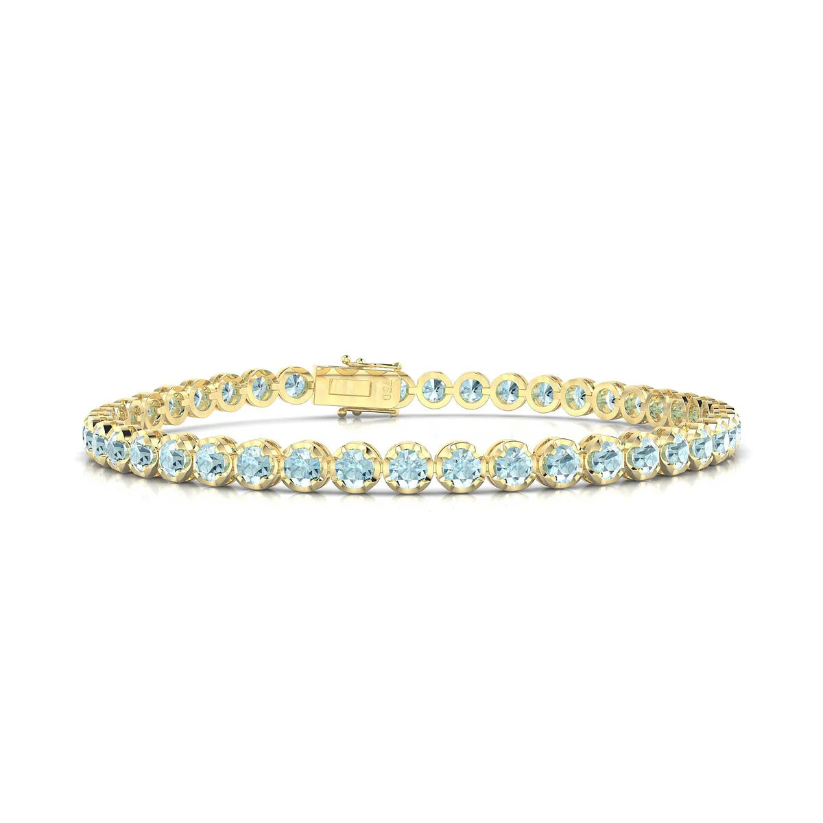 Tiger | 18k Yellow Gold 3 mm Round Natural Aquamarine Tennis Bracelet