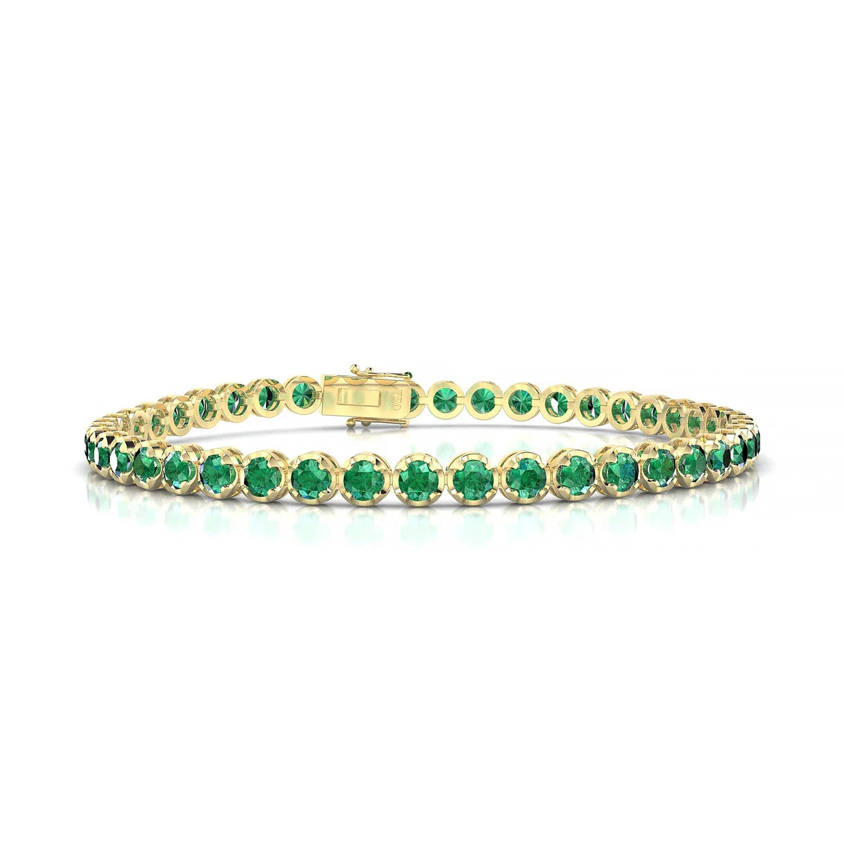 Tiger | 18k Yellow Gold 3 mm Round Natural Emerald Tennis Bracelet