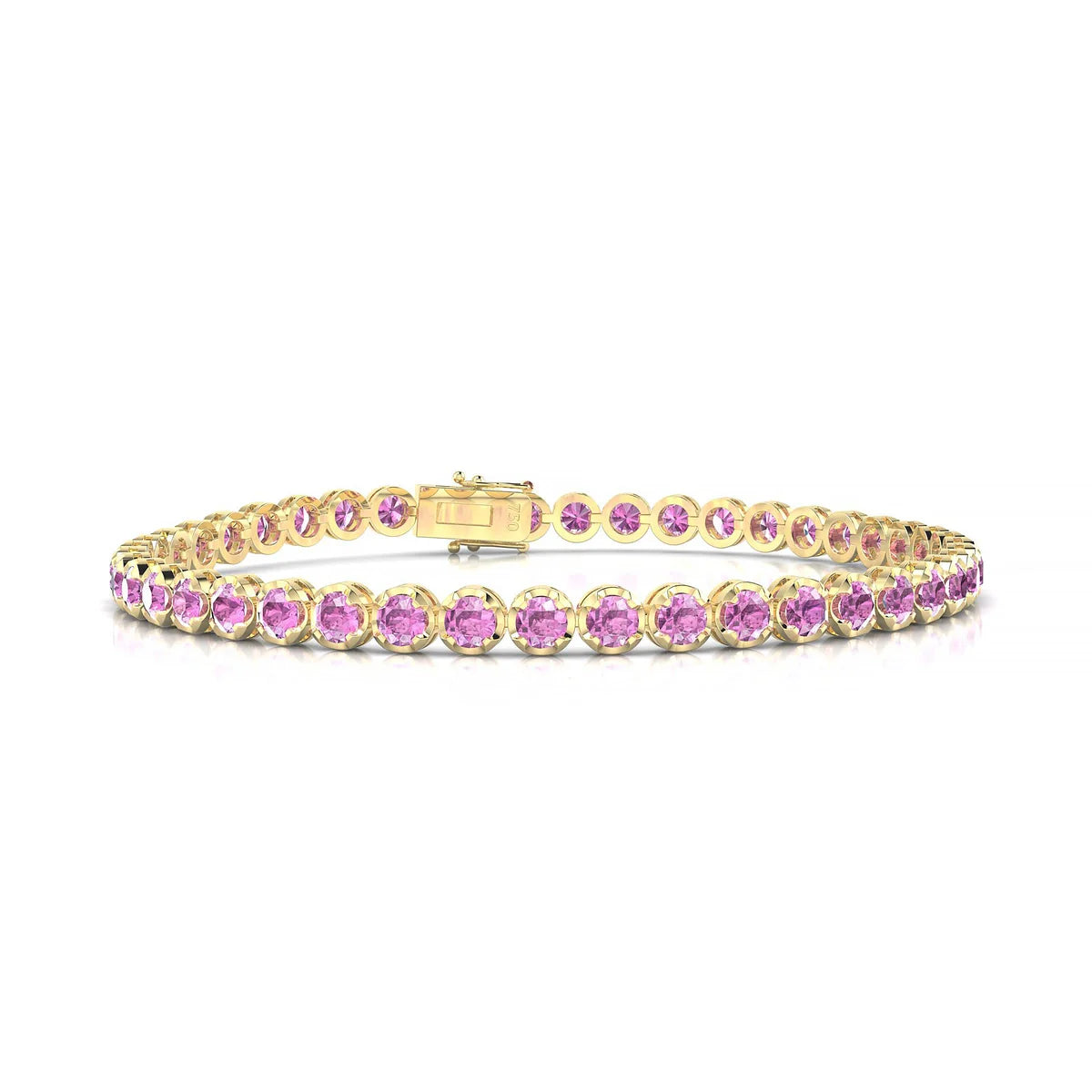 Tiger | 18k Yellow Gold 3 mm Round Natural Pink Sapphire Tennis Bracelet