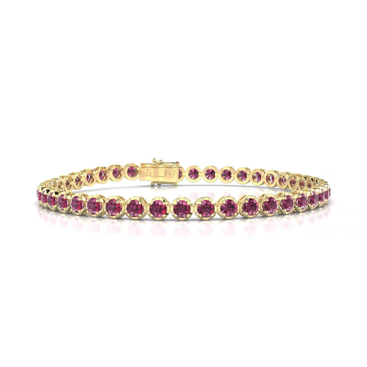 Tiger | 18k Yellow Gold 3 mm Round Natural Rhodolite Tennis Bracelet