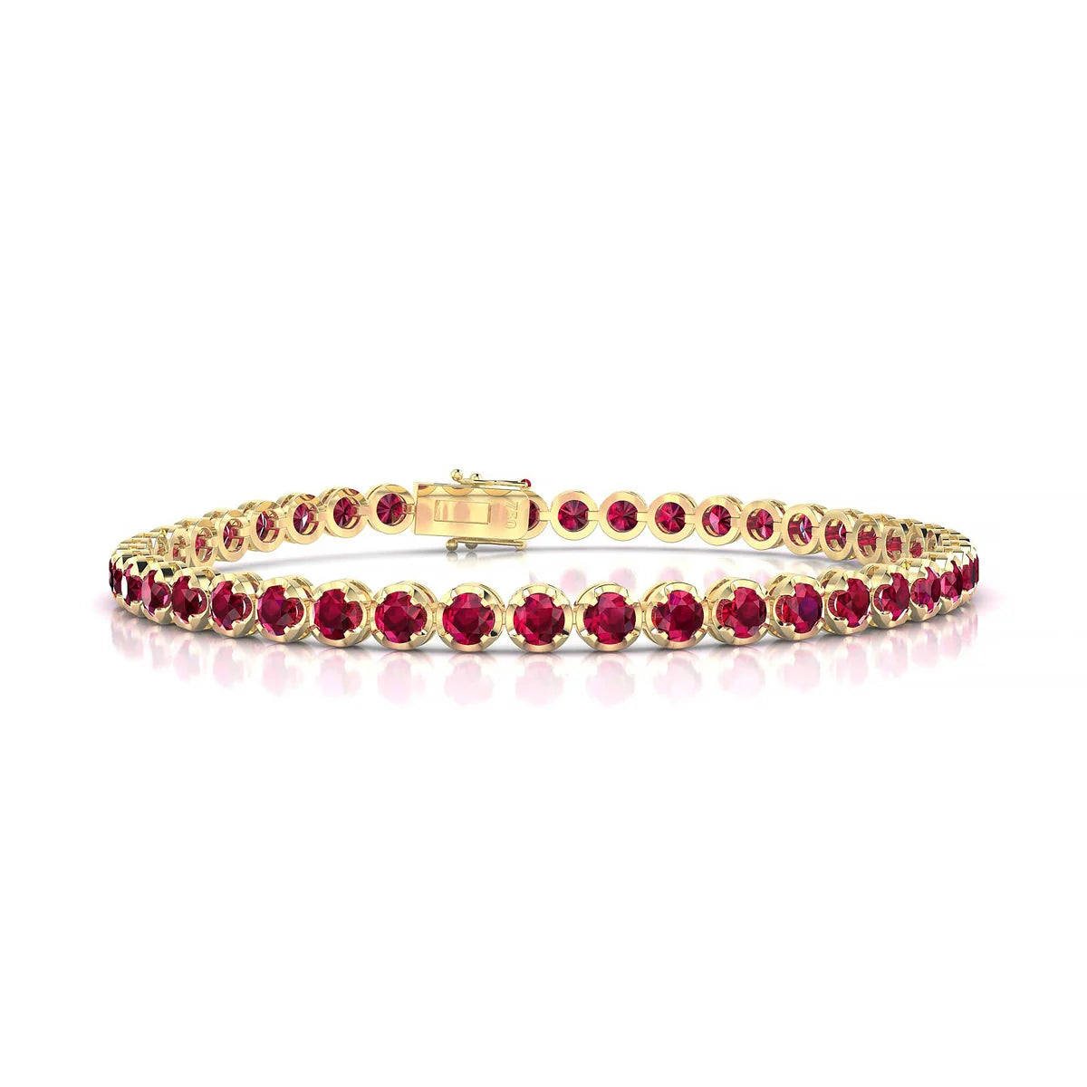 Tiger | 18k Yellow Gold 3 mm Round Natural Ruby Tennis Bracelet