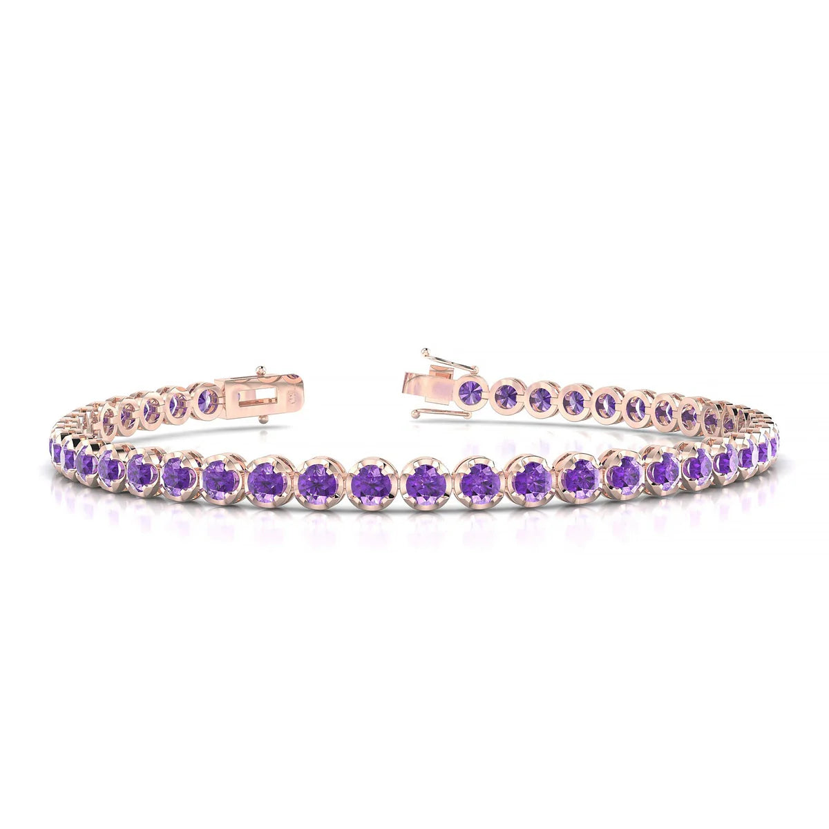 Tiger | 18k Rose Gold 3 mm Round Natural Amethyst Tennis Bracelet