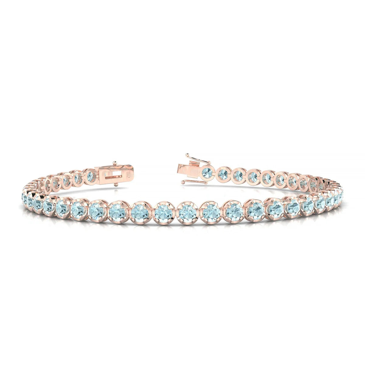 Tiger | 18k Rose Gold 3 mm Round Natural Aquamarine Tennis Bracelet