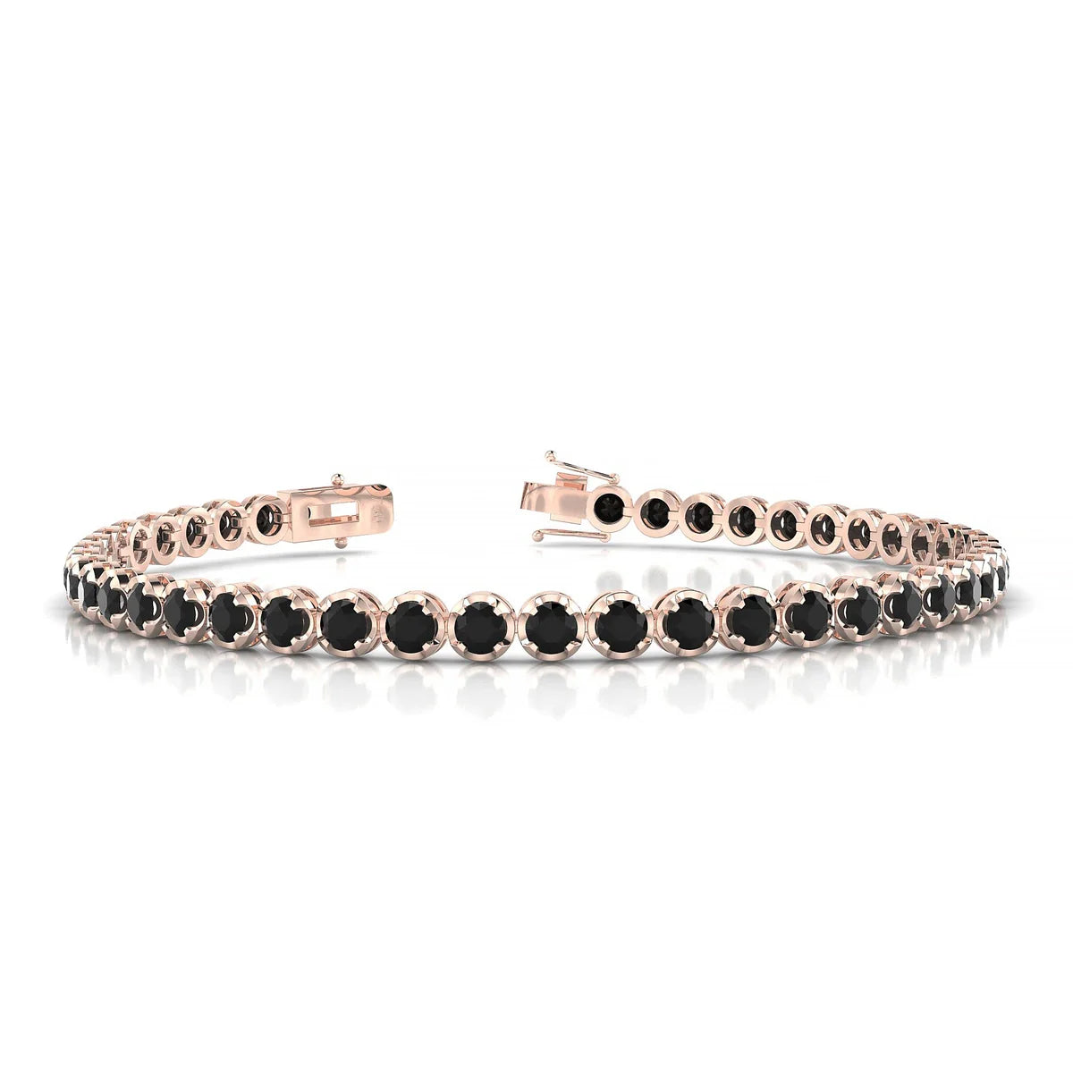 Tiger | 18k Rose Gold 3 mm Round Natural Black Diamond Tennis Bracelet