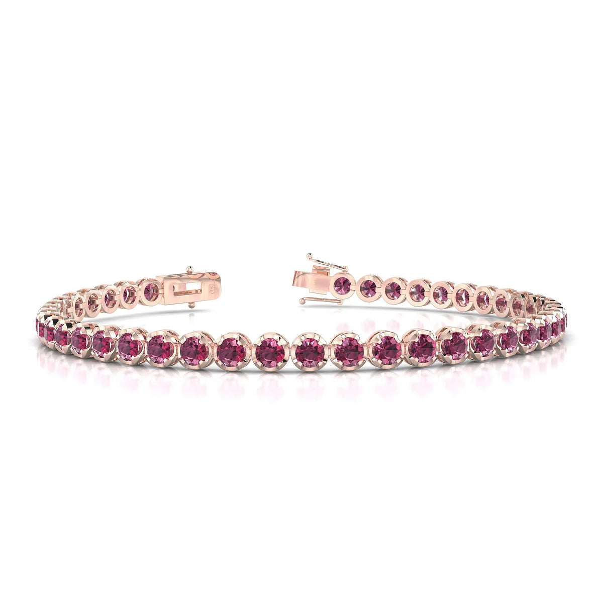 Tiger | 18k Rose Gold 3 mm Round Natural Rhodolite Tennis Bracelet