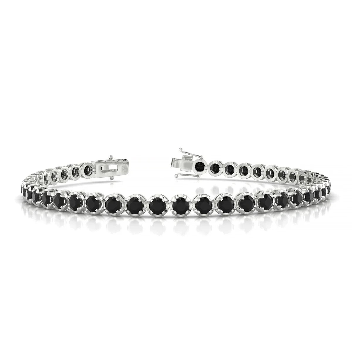 Tiger | 18k White Gold 3 mm Round Natural Black Diamond Tennis Bracelet