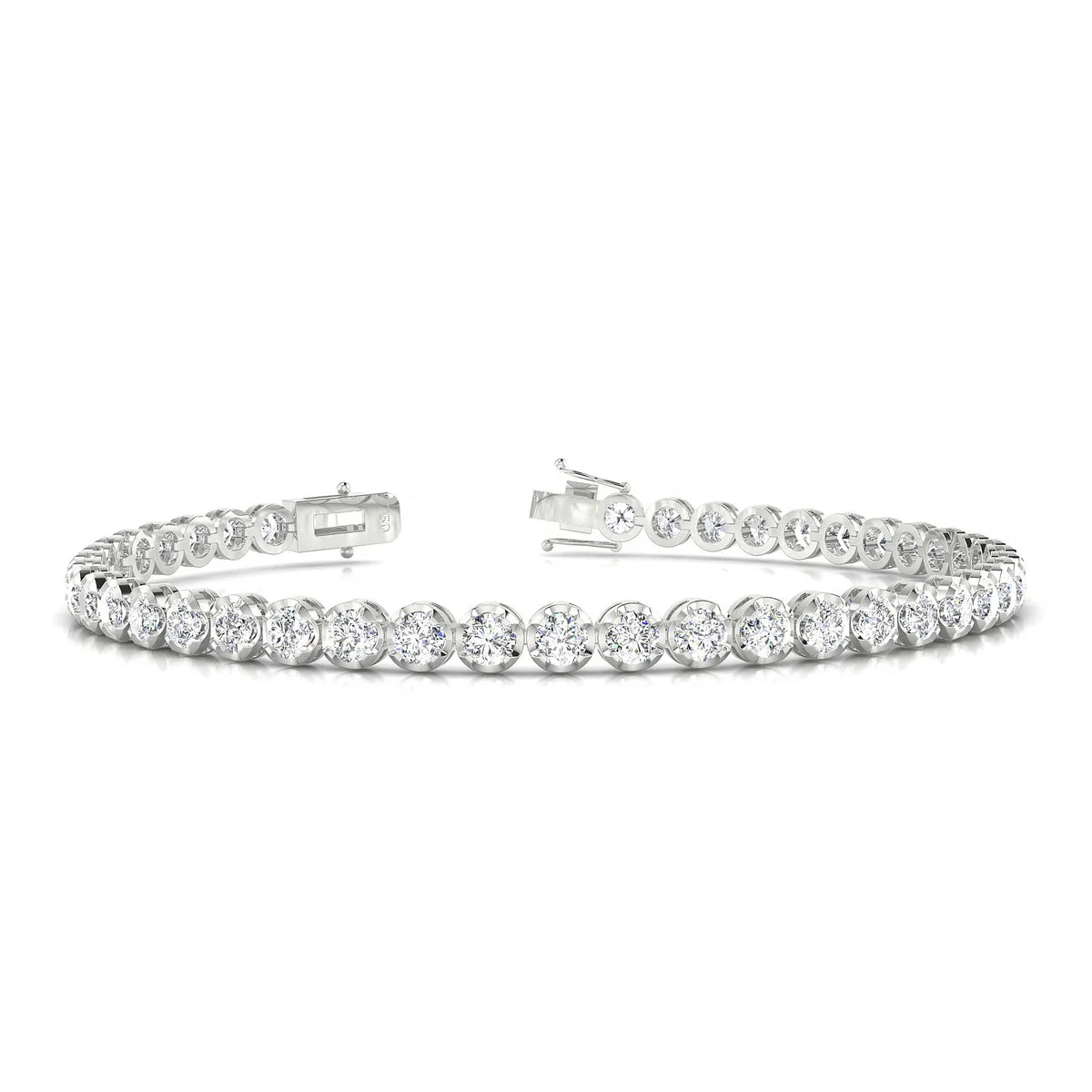 Tiger | 18k White Gold 3 mm Round Natural Diamond Tennis Bracelet