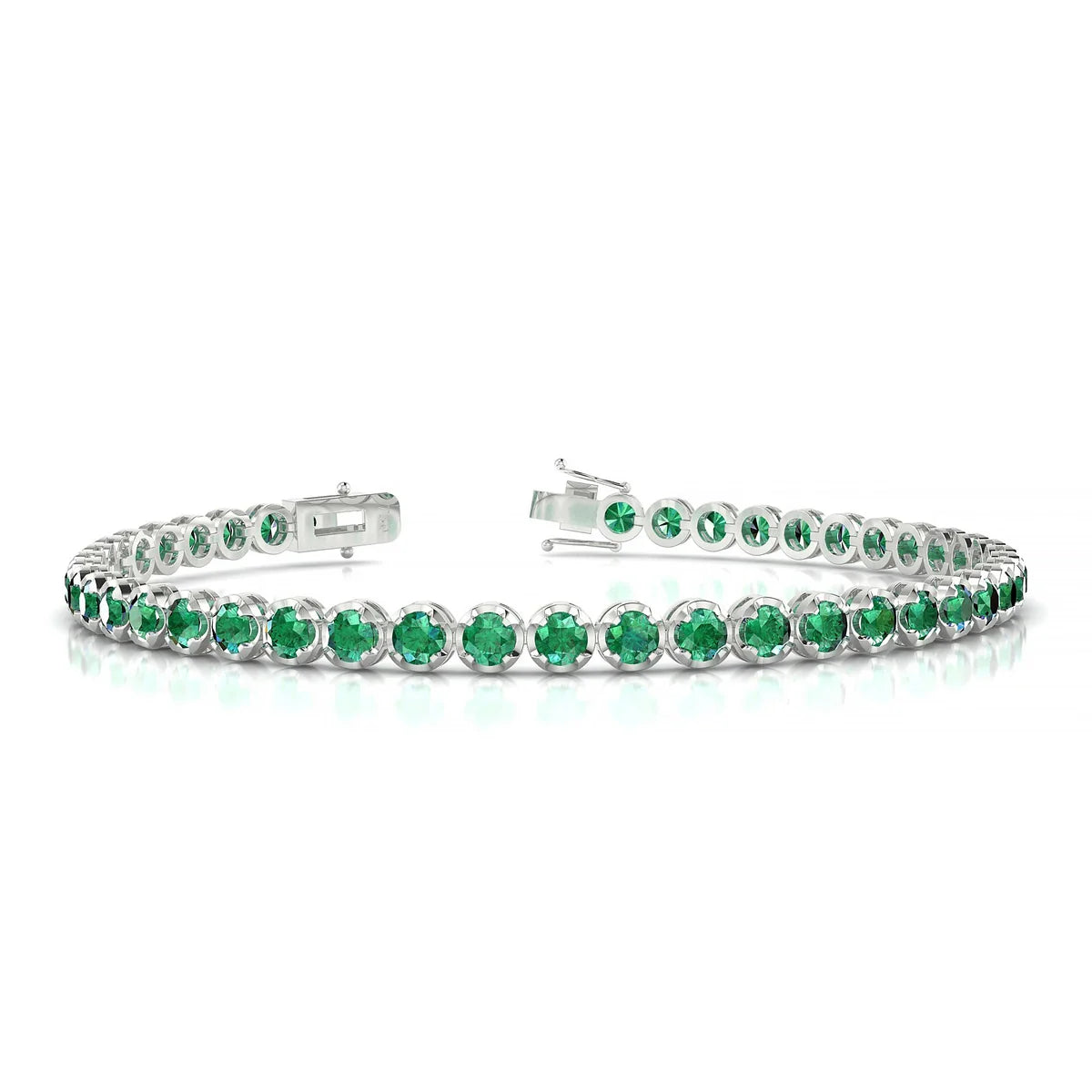 Tiger | 18k White Gold 3 mm Round Natural Emerald Tennis Bracelet