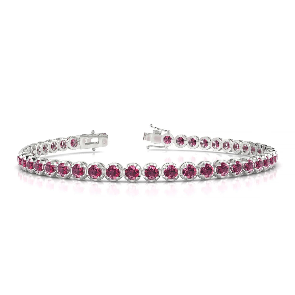 Tiger | 18k White Gold 3 mm Round Natural Rhodolite Tennis Bracelet