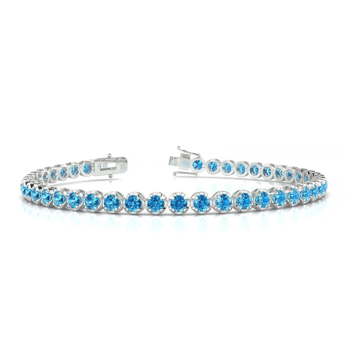 Tiger | 18k White Gold 3 mm Round Natural Topaz Tennis Bracelet
