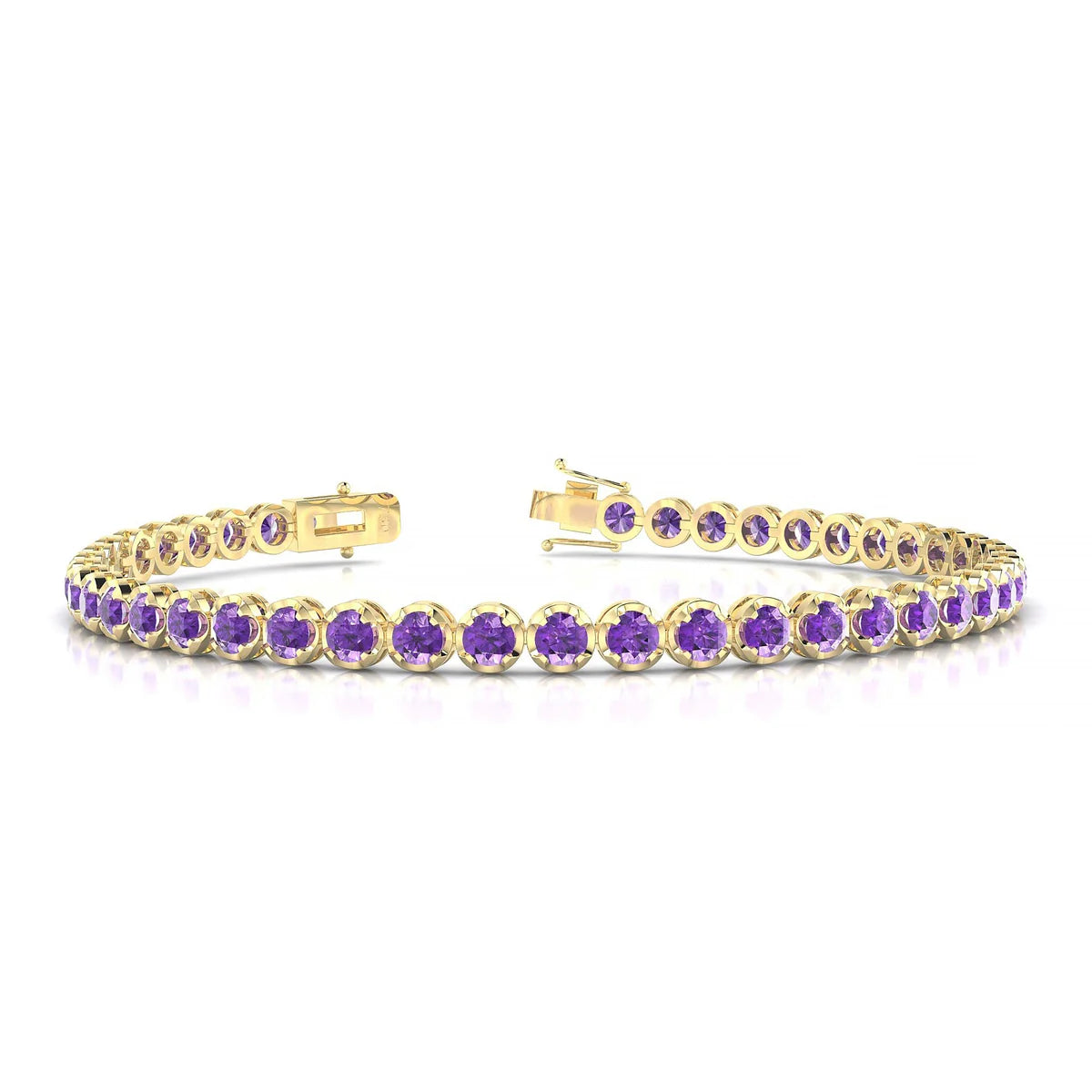 Tiger | 18k Yellow Gold 3 mm Round Natural Amethyst Tennis Bracelet