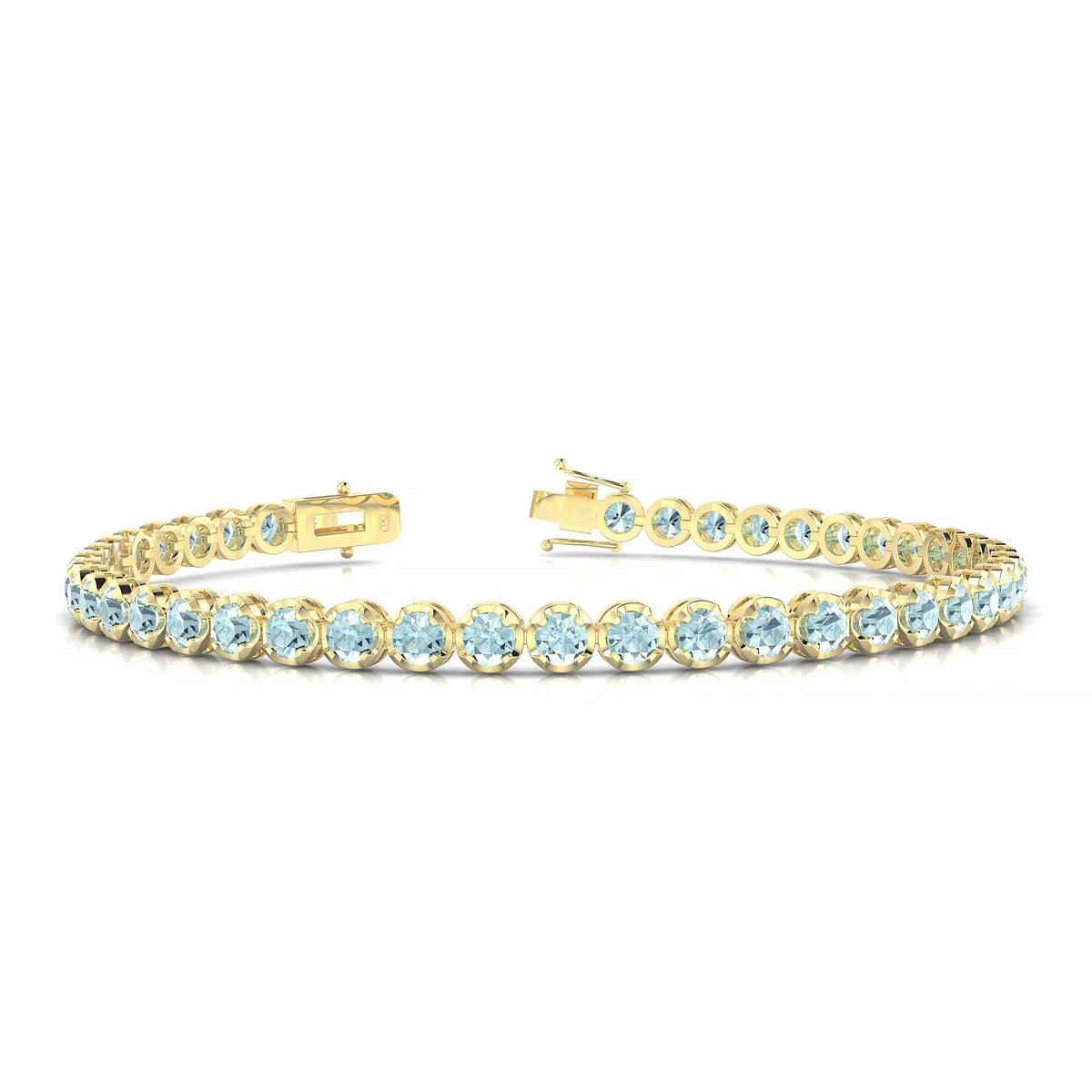 Tiger | 18k Yellow Gold 3 mm Round Natural Aquamarine Tennis Bracelet