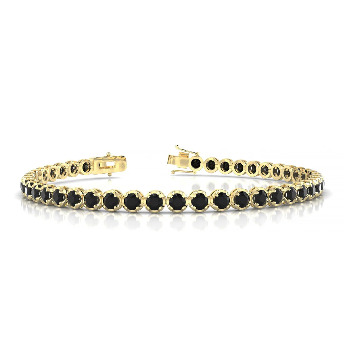 Tiger | 18k Yellow Gold 3 mm Round Natural Black Diamond Tennis Bracelet