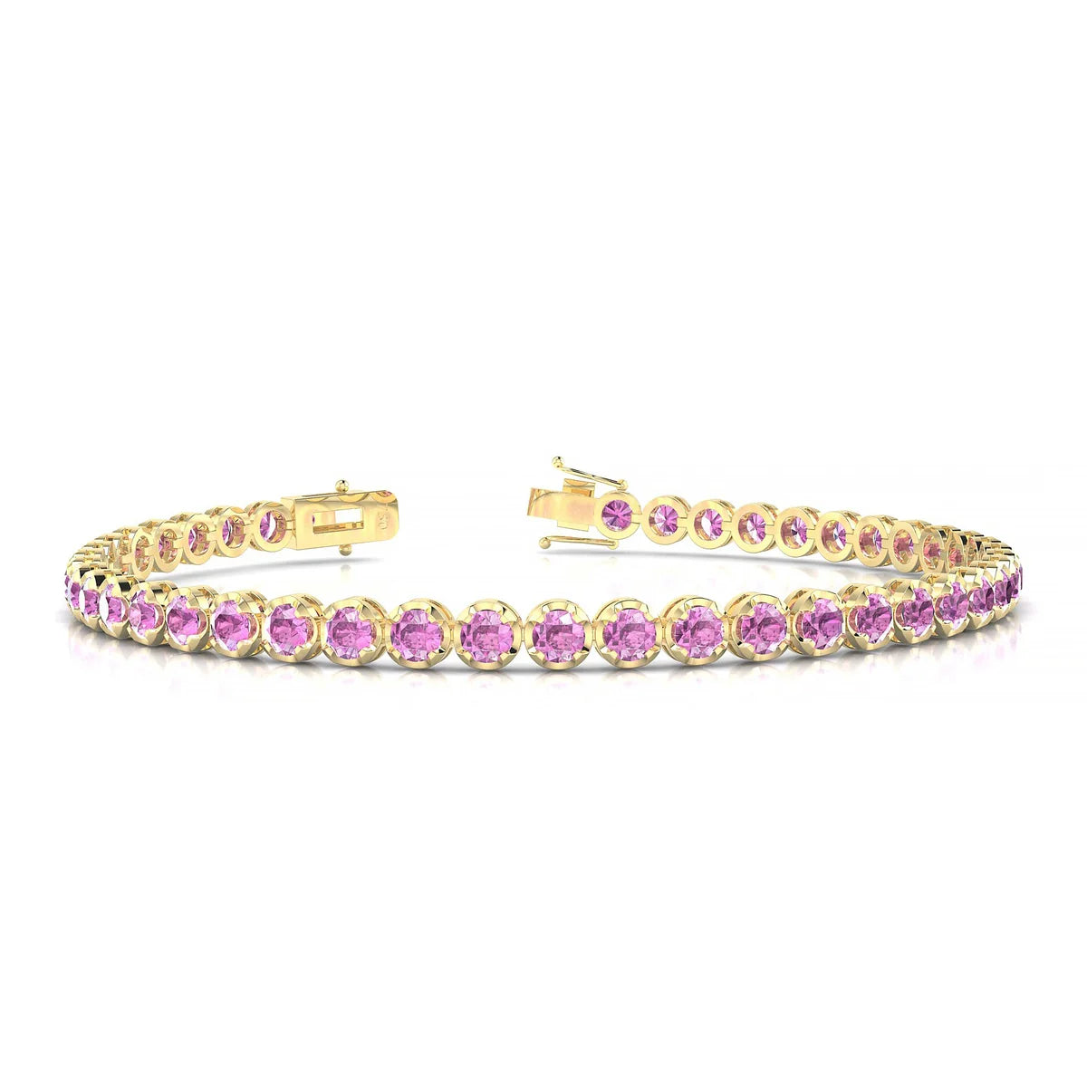Tiger | 18k Yellow Gold 3 mm Round Natural Pink Sapphire Tennis Bracelet