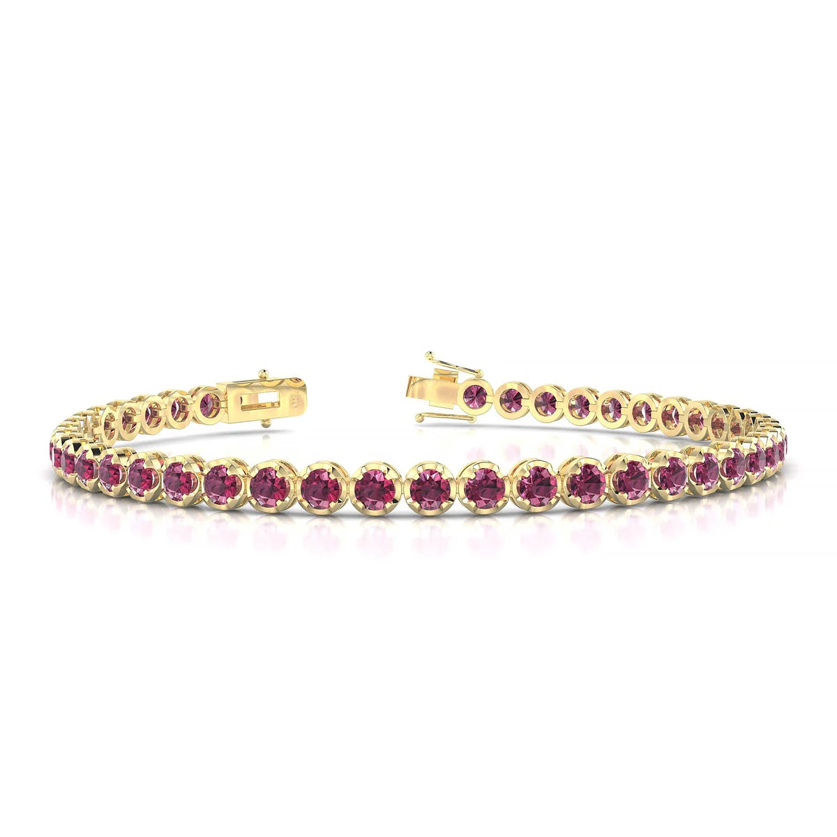 Tiger | 18k Yellow Gold 3 mm Round Natural Rhodolite Tennis Bracelet