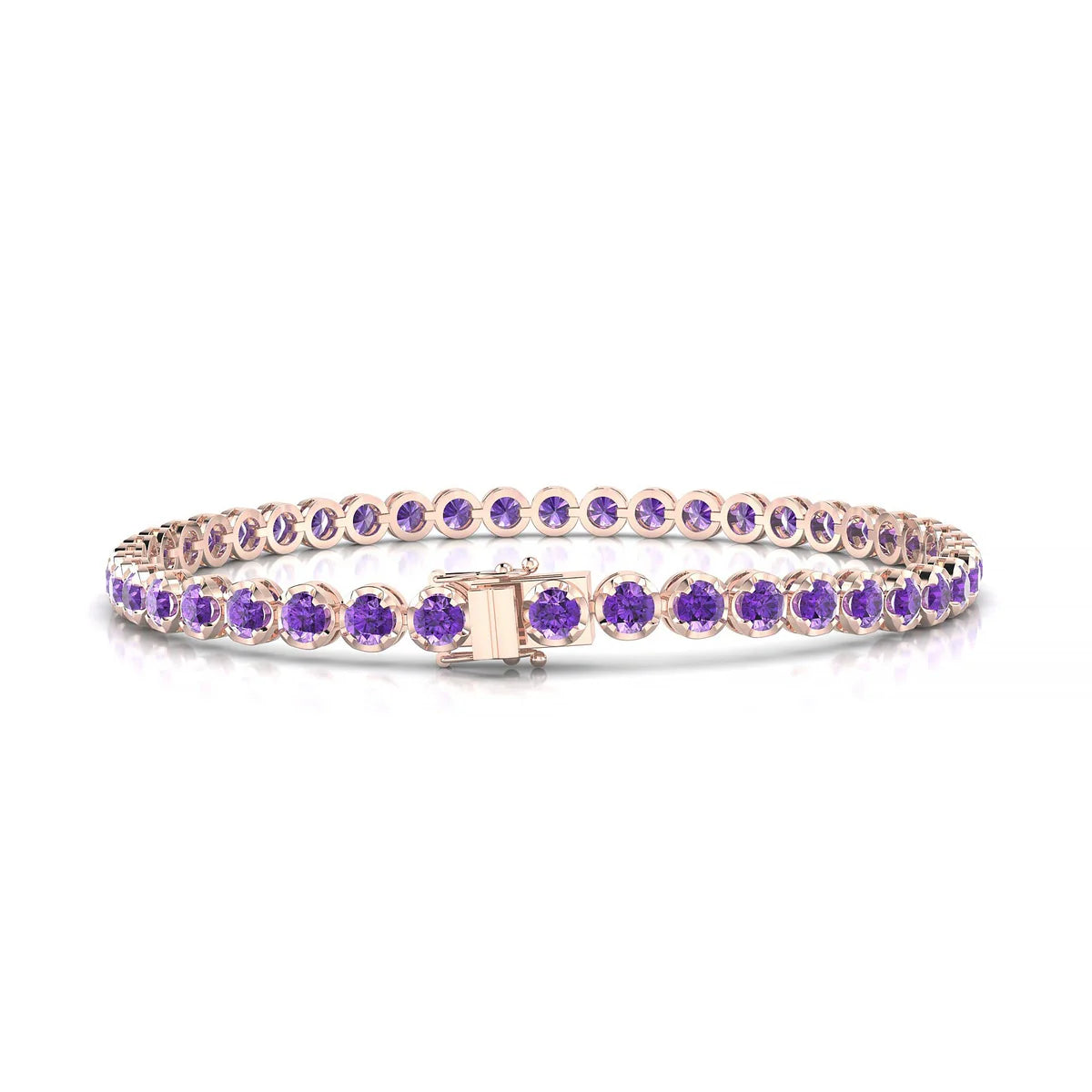Tiger | 18k Rose Gold 3 mm Round Natural Amethyst Tennis Bracelet