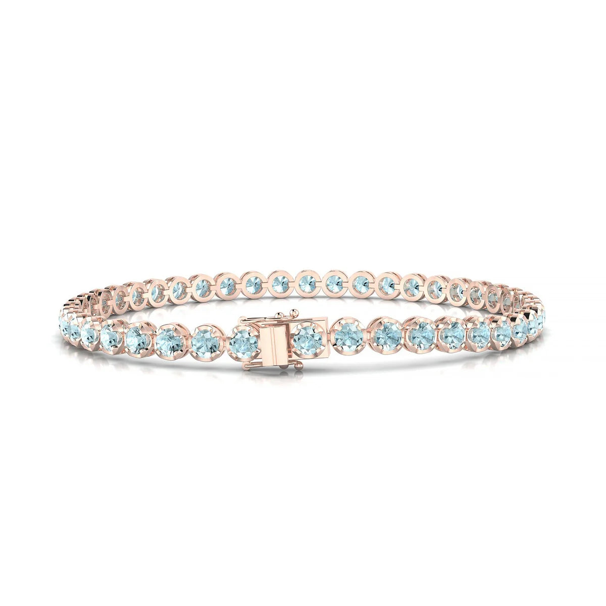 Tiger | 18k Rose Gold 3 mm Round Natural Aquamarine Tennis Bracelet