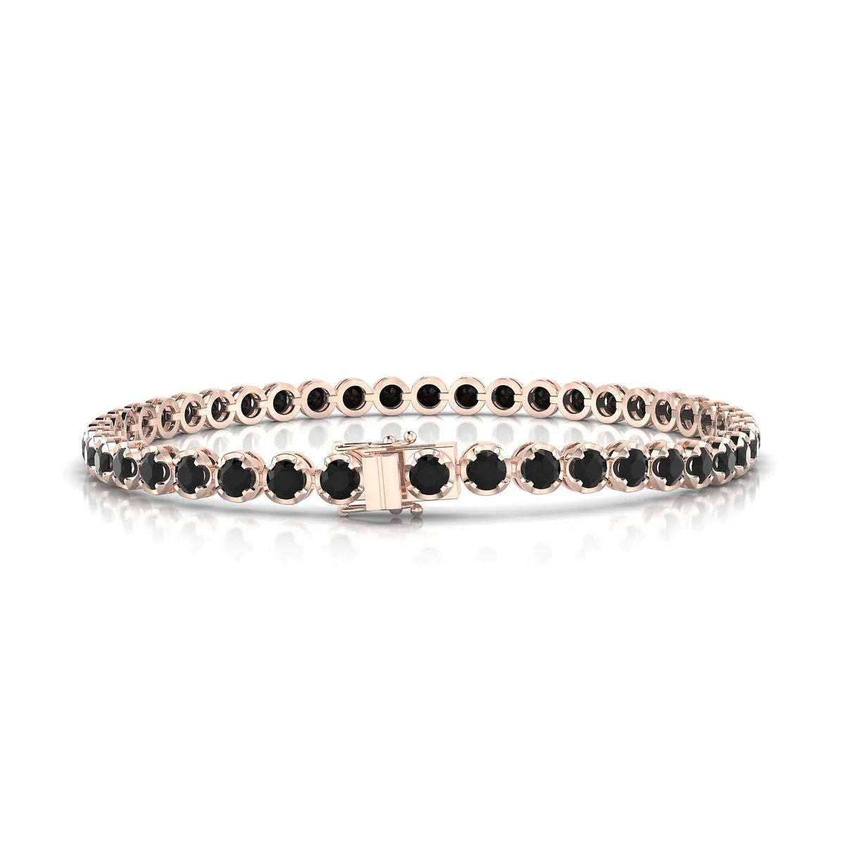 Tiger | 18k Rose Gold 3 mm Round Natural Black Diamond Tennis Bracelet