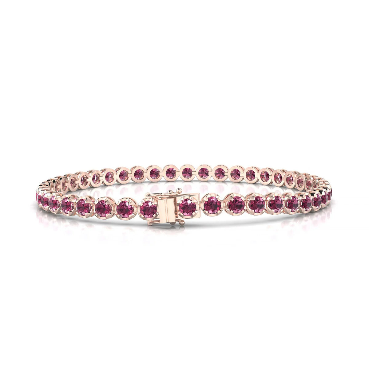 Tiger | 18k Rose Gold 3 mm Round Natural Rhodolite Tennis Bracelet