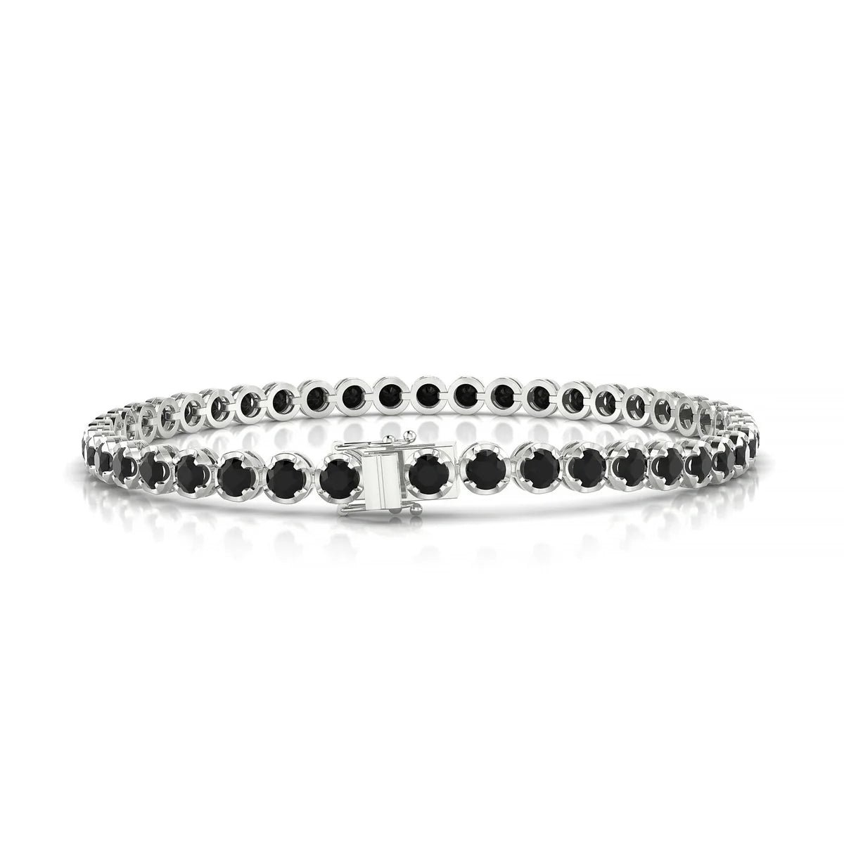 Tiger | 18k White Gold 3 mm Round Natural Black Diamond Tennis Bracelet