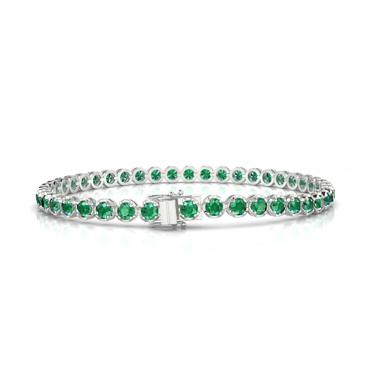 Tiger | 18k White Gold 3 mm Round Natural Emerald Tennis Bracelet