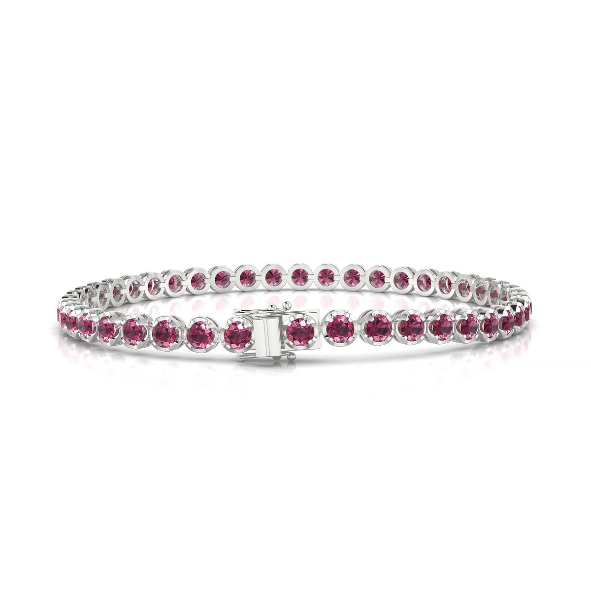 Tiger | 18k White Gold 3 mm Round Natural Rhodolite Tennis Bracelet