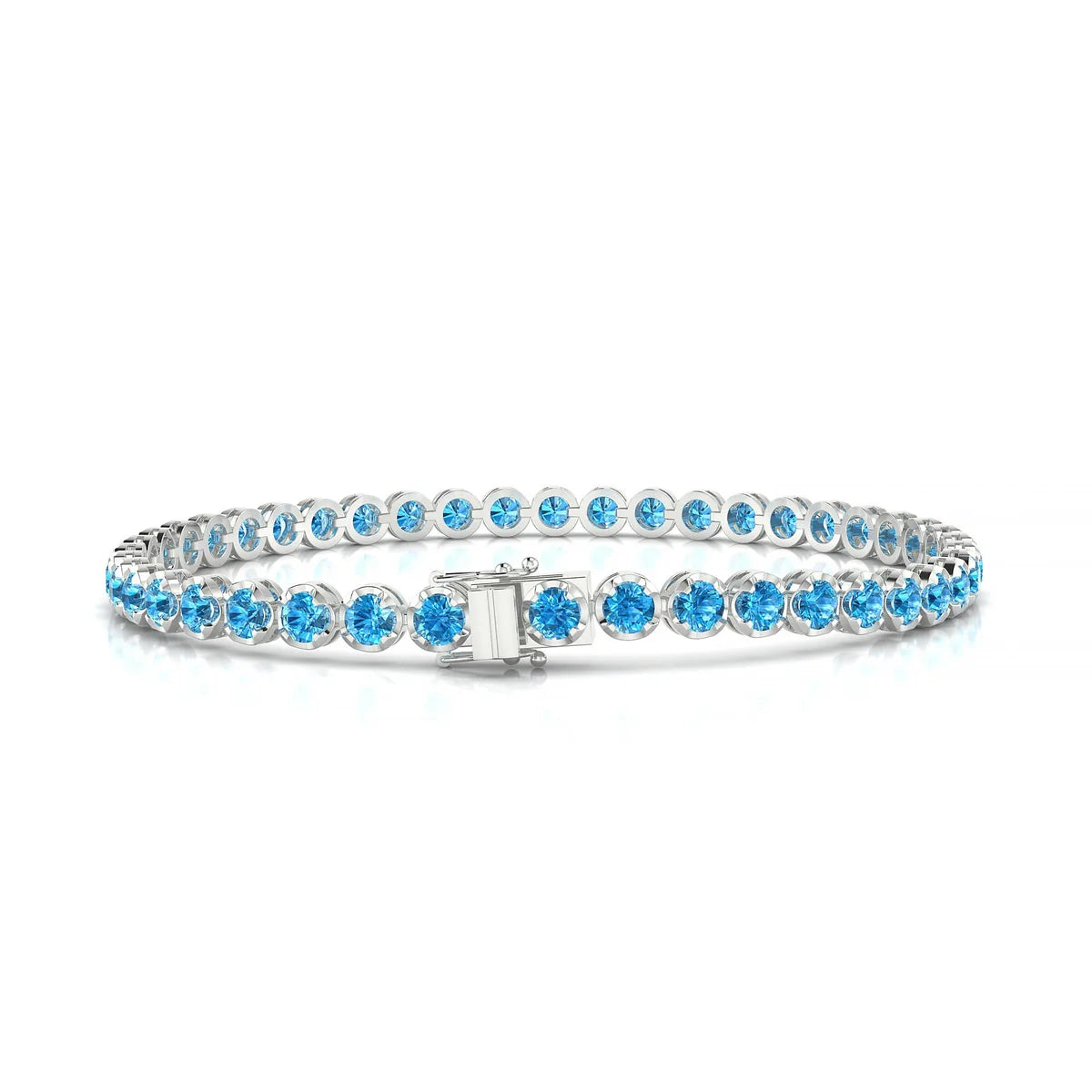 Tiger | 18k White Gold 3 mm Round Natural Topaz Tennis Bracelet