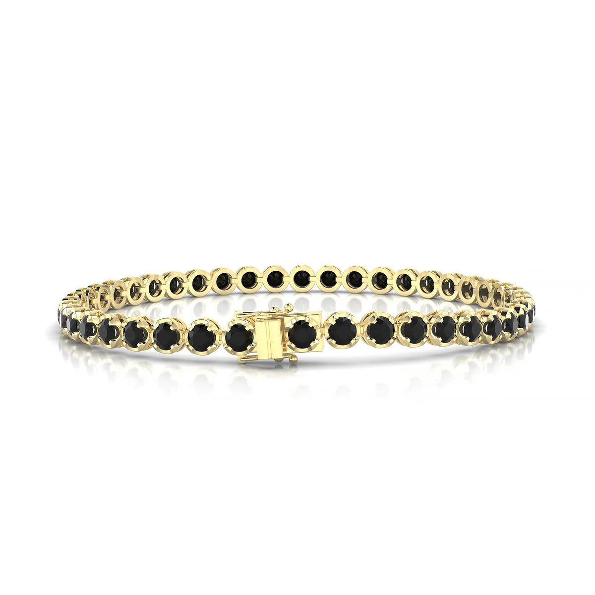 Tiger | 18k Yellow Gold 3 mm Round Natural Black Diamond Tennis Bracelet