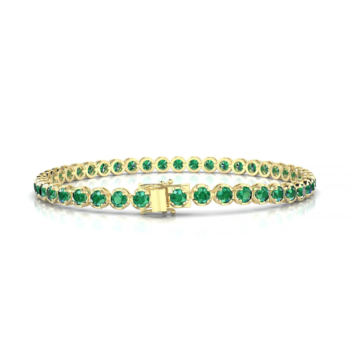 Tiger | 18k Yellow Gold 3 mm Round Natural Emerald Tennis Bracelet
