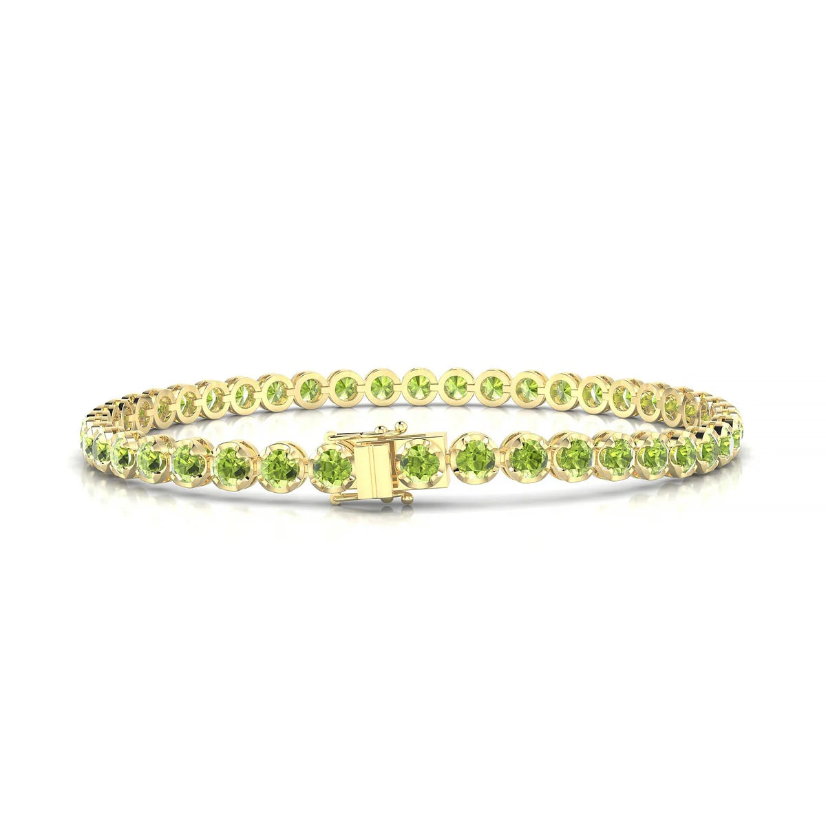 Tiger | 18k Yellow Gold 3 mm Round Natural Peridot Tennis Bracelet