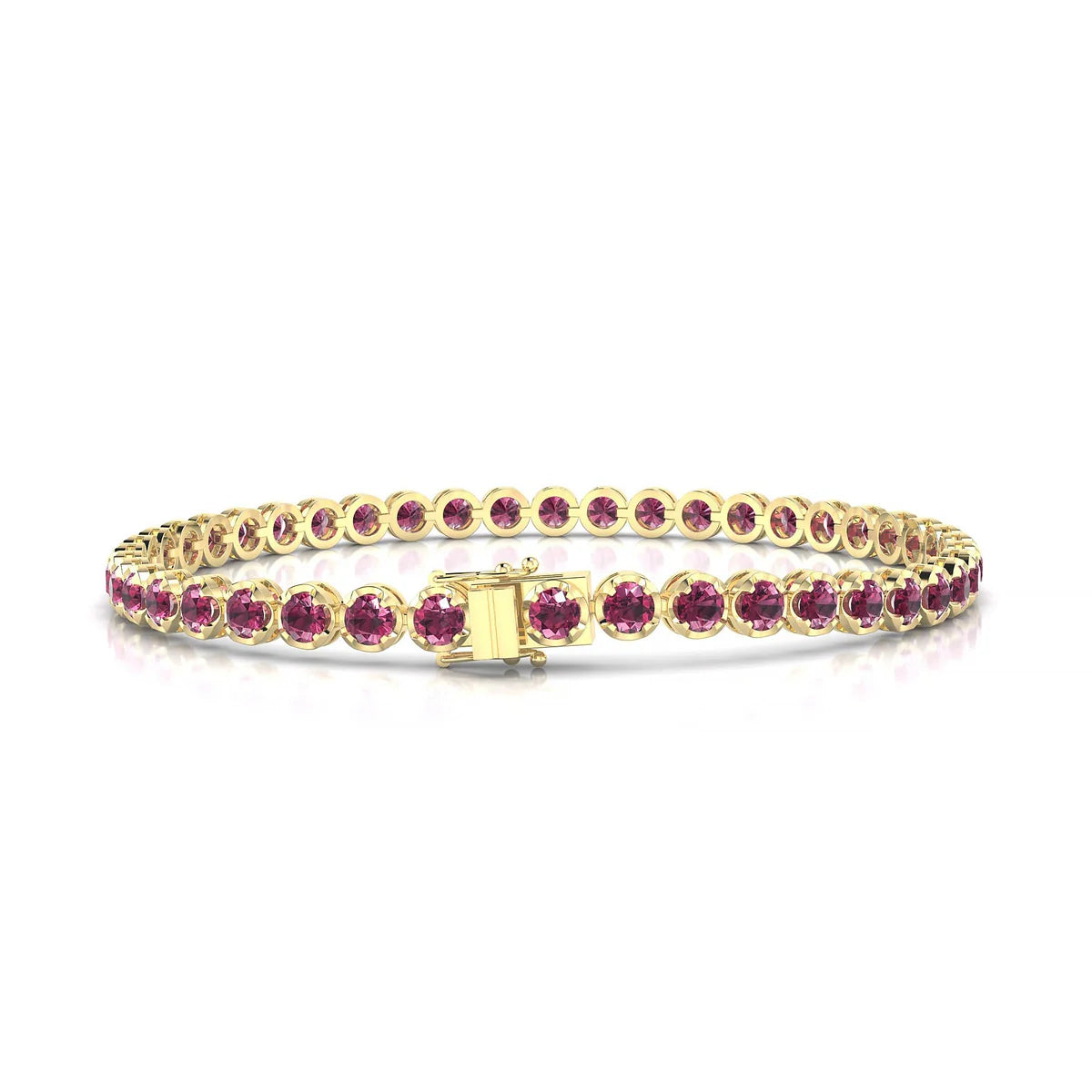 Tiger | 18k Yellow Gold 3 mm Round Natural Rhodolite Tennis Bracelet