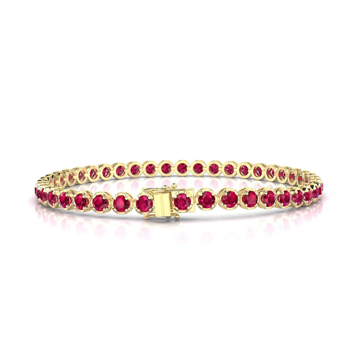 Tiger | 18k Yellow Gold 3 mm Round Natural Ruby Tennis Bracelet