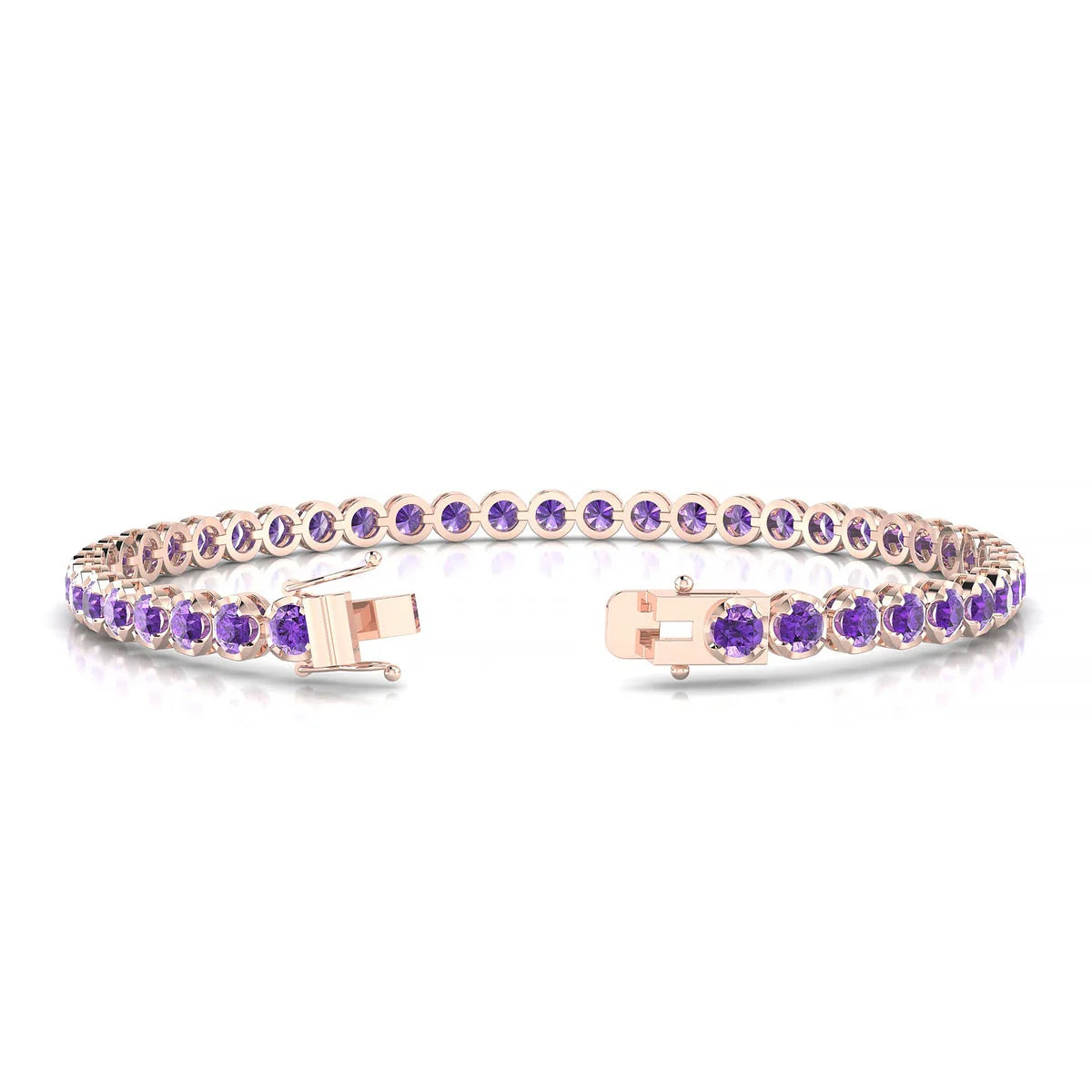 Tiger | 18k Rose Gold 3 mm Round Natural Amethyst Tennis Bracelet