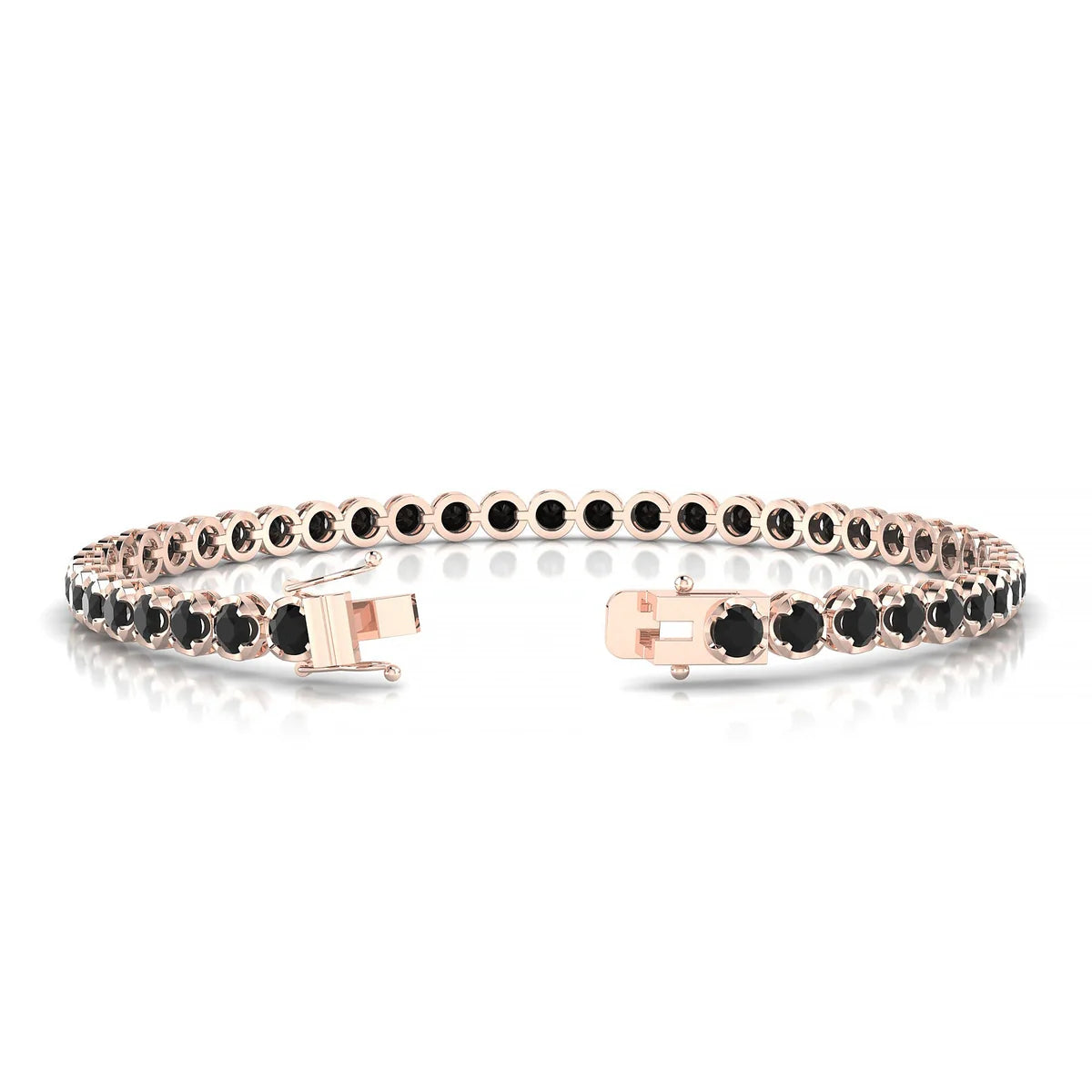 Tiger | 18k Rose Gold 3 mm Round Natural Black Diamond Tennis Bracelet