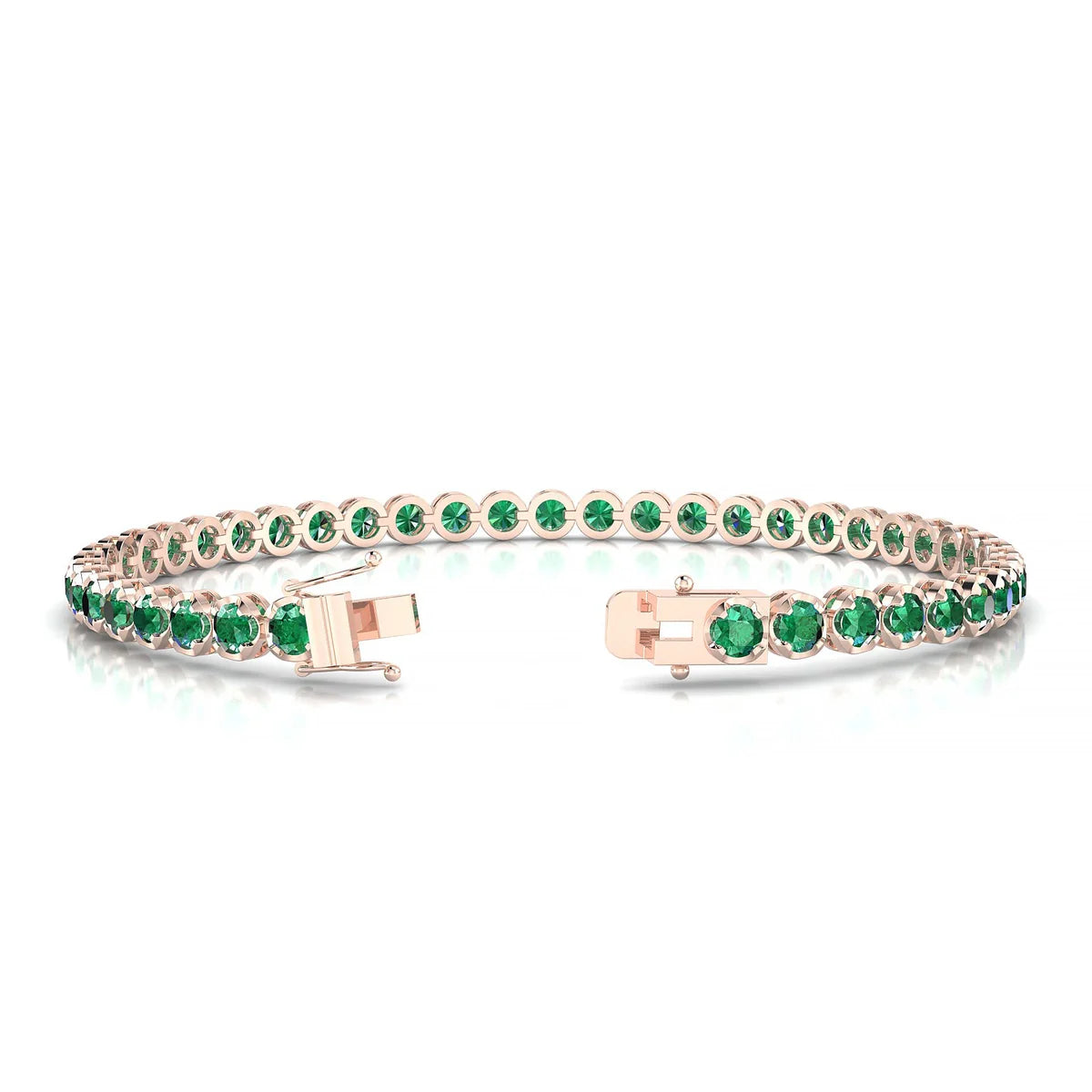 Tiger | 18k Rose Gold 3 mm Round Natural Emerald Tennis Bracelet