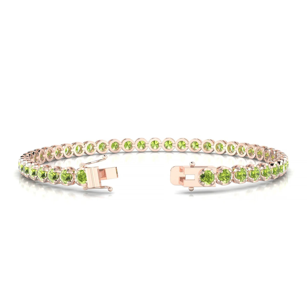 Tiger | 18k Rose Gold 3 mm Round Natural Peridot Tennis Bracelet
