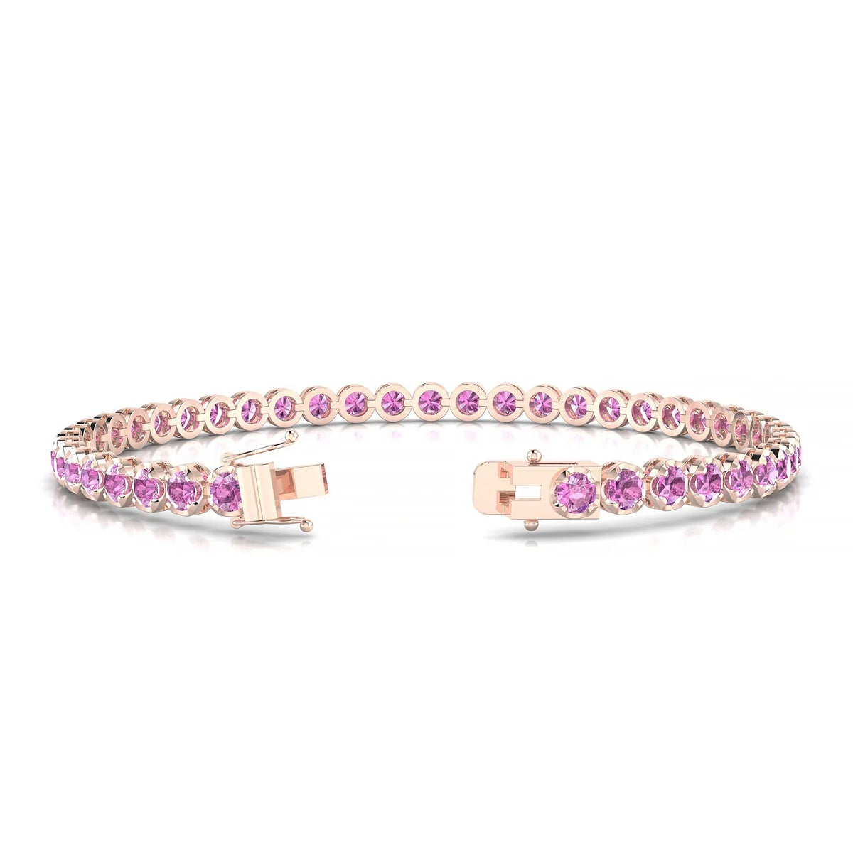 Tiger | 18k Rose Gold 3 mm Round Natural Pink Sapphire Tennis Bracelet