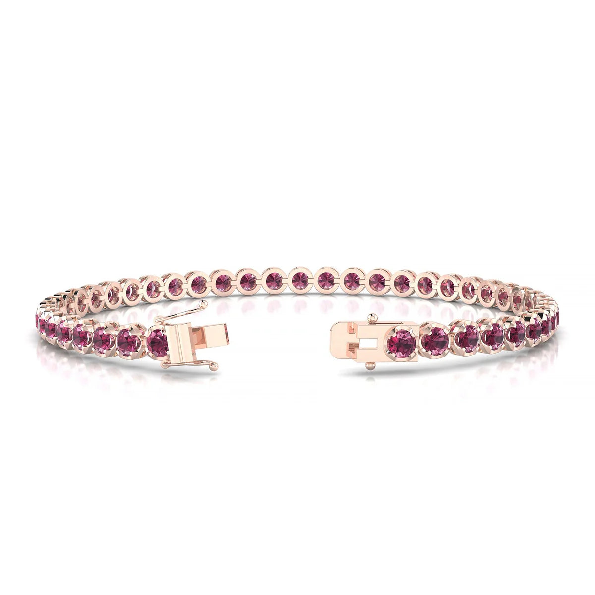 Tiger | 18k Rose Gold 3 mm Round Natural Rhodolite Tennis Bracelet