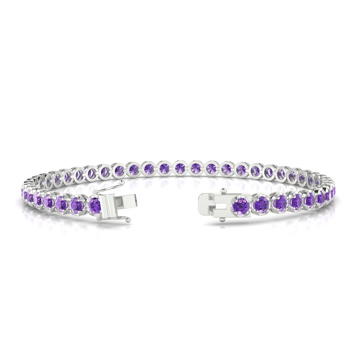 Tiger | 18k White Gold 3 mm Round Natural Amethyst Tennis Bracelet