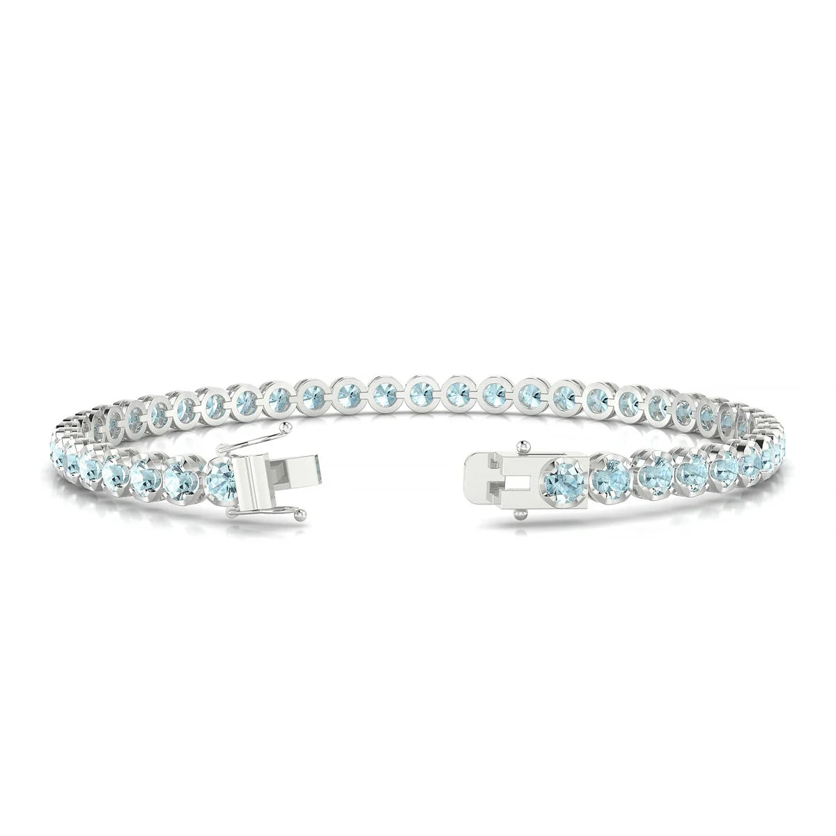 Tiger | 18k White Gold 3 mm Round Natural Aquamarine Tennis Bracelet