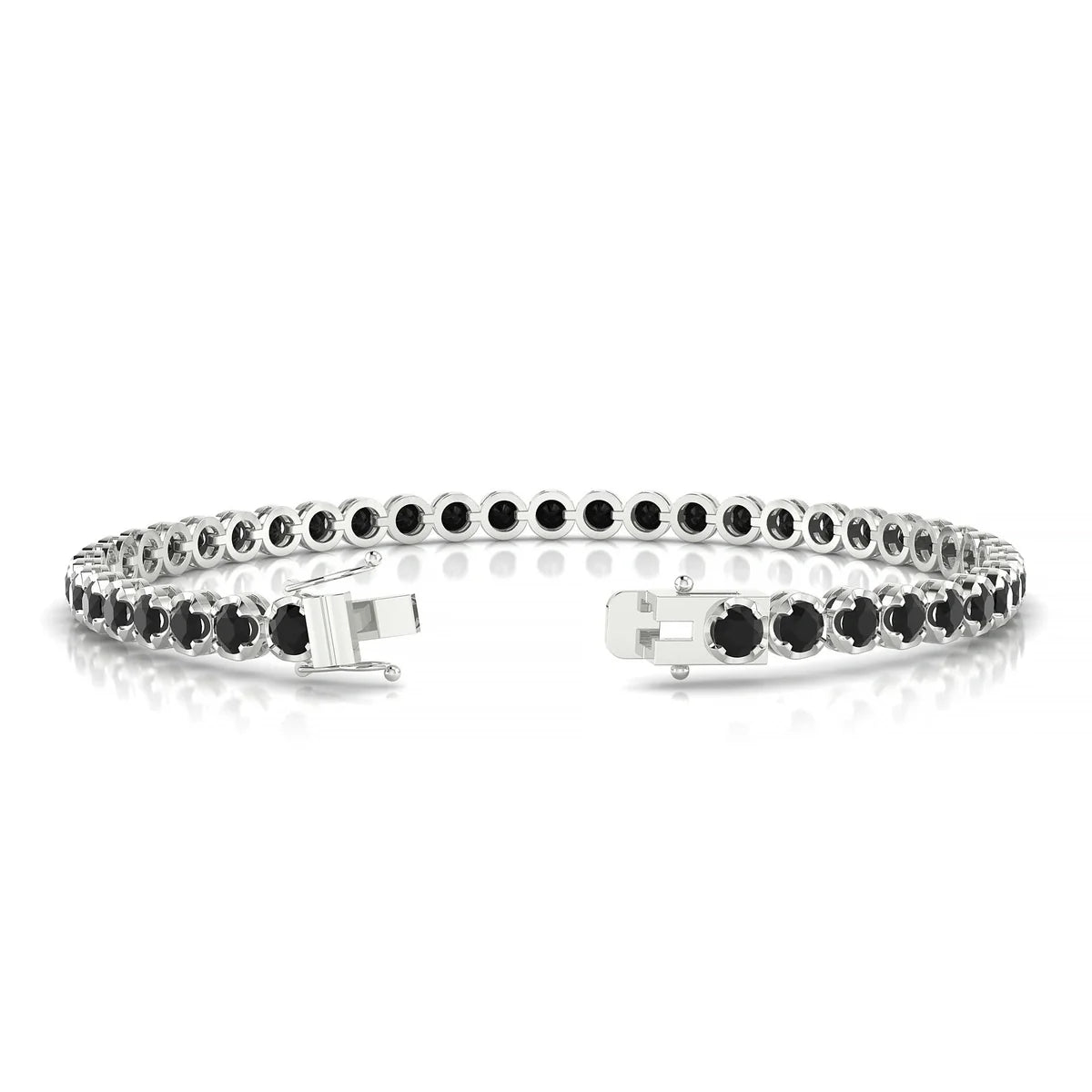 Tiger | 18k White Gold 3 mm Round Natural Black Diamond Tennis Bracelet