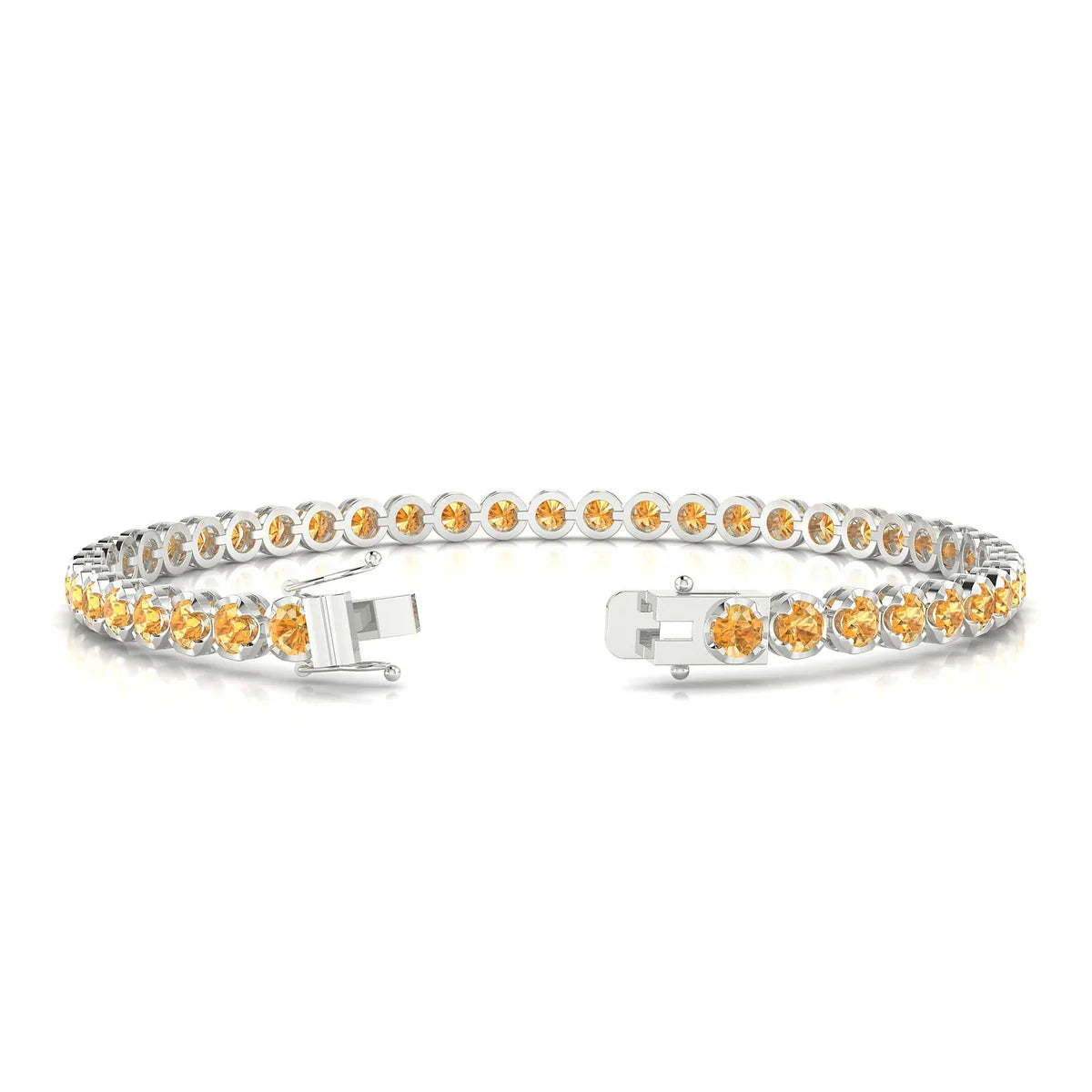 Tiger | 18k White Gold 3 mm Round Natural Citrine Tennis Bracelet