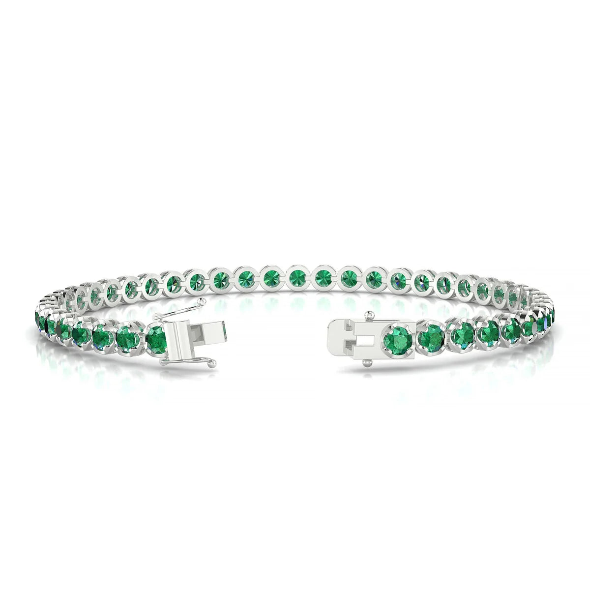 Tiger | 18k White Gold 3 mm Round Natural Emerald Tennis Bracelet