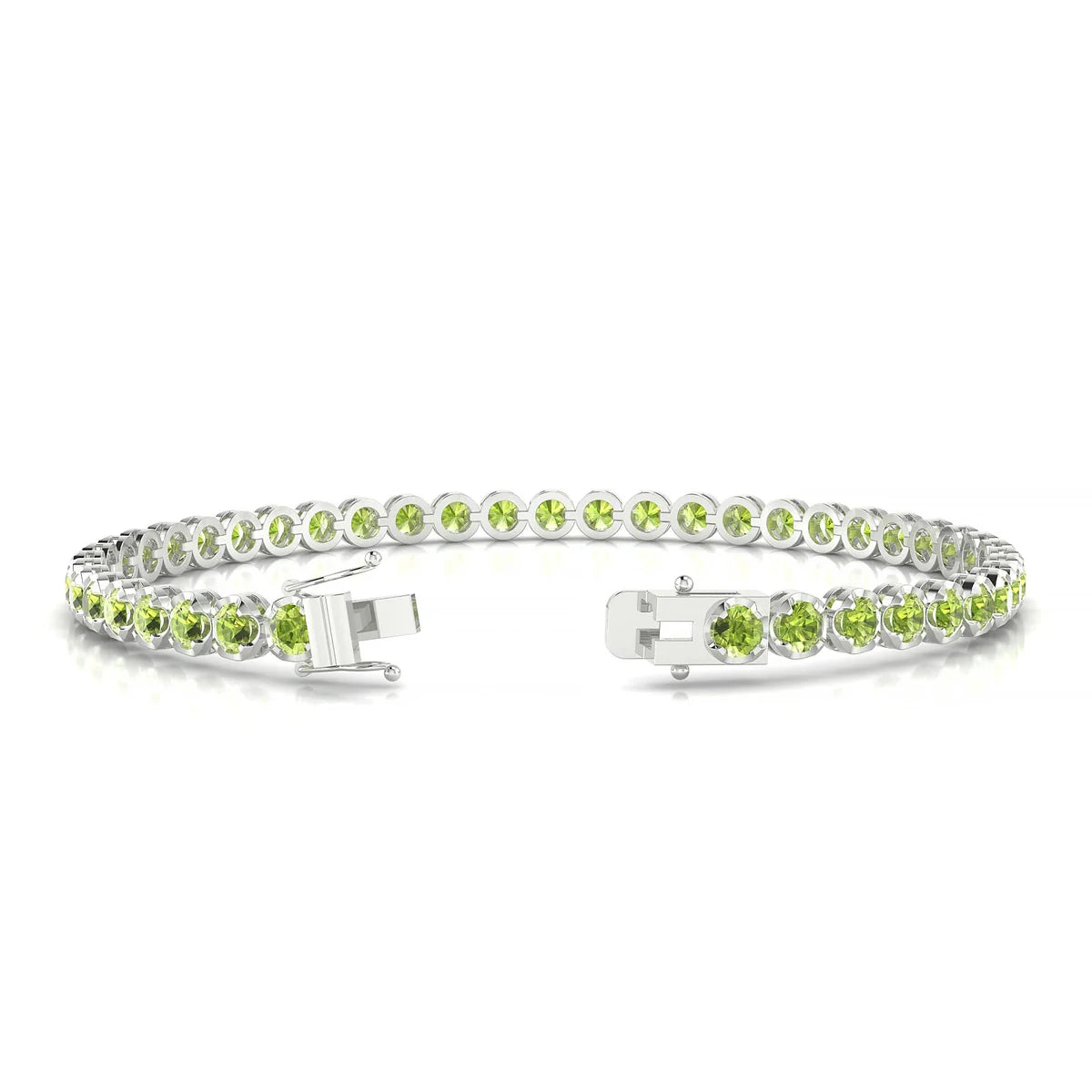 Tiger | 18k White Gold 3 mm Round Natural Peridot Tennis Bracelet
