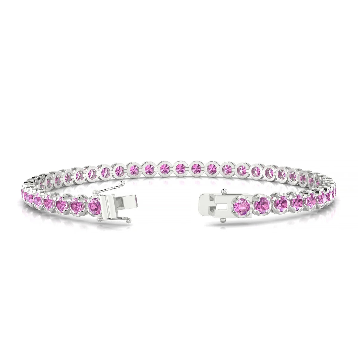 Tiger | 18k White Gold 3 mm Round Natural Pink Sapphire Tennis Bracelet