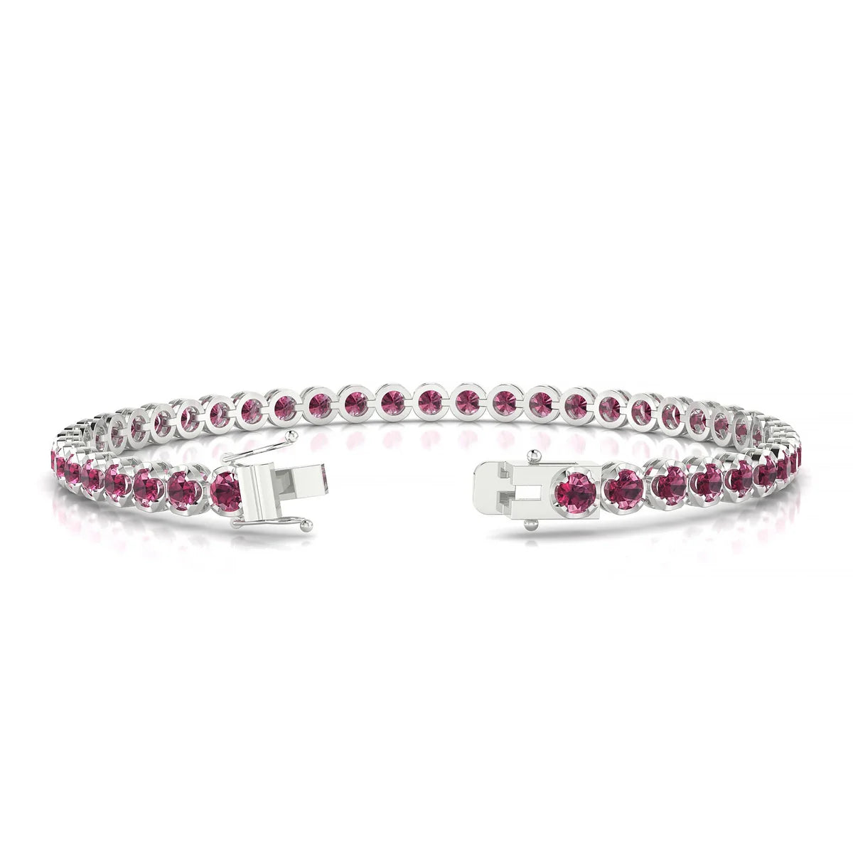 Tiger | 18k White Gold 3 mm Round Natural Rhodolite Tennis Bracelet