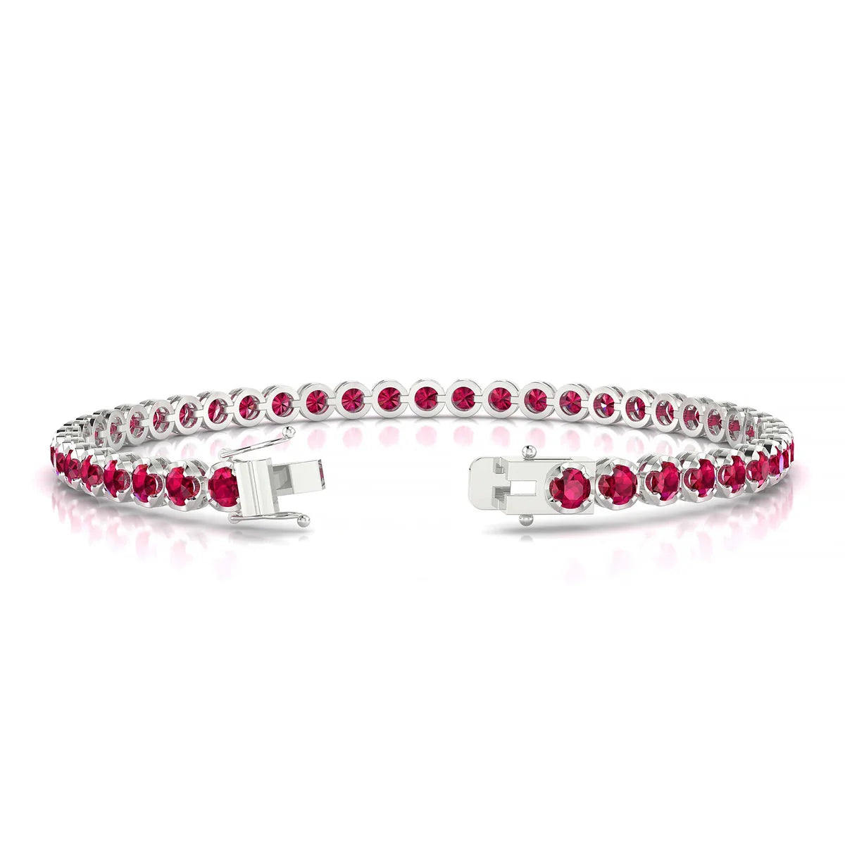 Tiger | 18k White Gold 3 mm Round Natural Ruby Tennis Bracelet