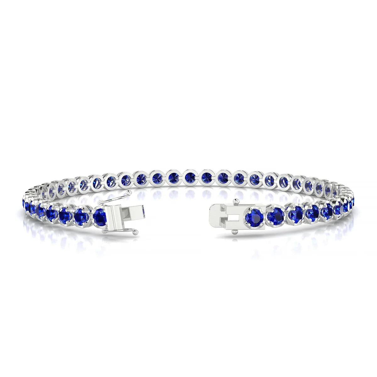 Tiger | 18k White Gold 3 mm Round Natural Sapphire Tennis Bracelet